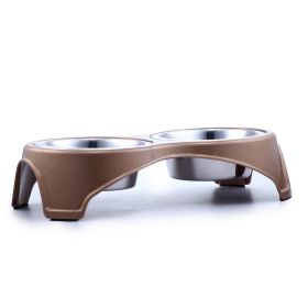Plastic Framed Double Diner Pet Bowl in Stainless Steel, Small, Gold and Silver-Set of 2
