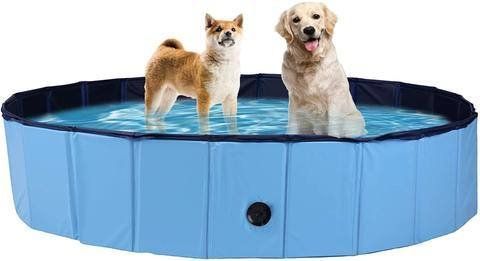 Bosonshop Foldable Pet Swimming Pool Easy to Fold Fill Empty & Clean Slip-Resistant PVC Bathing Tub Kiddie Pool