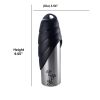 Plastic Fin Cap Pet Travel Water Bottle in Stainless Steel, Large, Silver and Black