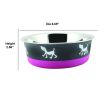 Stainless Steel Pet Bowl with Anti Skid Rubber Base and Dog Design, Gray and Pink-Set of 4
