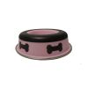 Slow Feeder Spill Proof Pet Bowl with Rubber Base and Bone Design, Pink and Black-Set of 2
