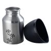 Plastic Fin Cap Pet Travel Water Bottle in Stainless Steel, Small, Silver and Black-Set of 4