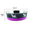 Stainless Steel Pet Bowl with Anti Skid Rubber Base and Dog Design, Large, Gray and Pink-Set of 2