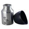 Plastic Fin Cap Pet Travel Water Bottle in Stainless Steel, Small, Silver and Black-Set of 2
