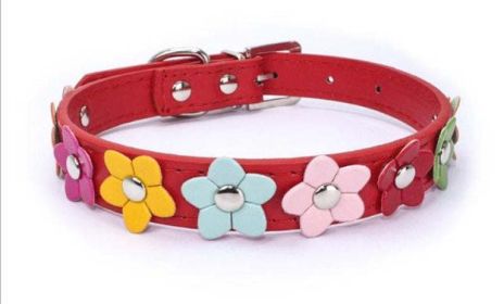 flower pet dog collar (Color: Red, size: XS)