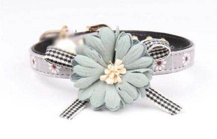 Floral Leather Dog Collar (Color: Gray, size: L 1.5x47cm)