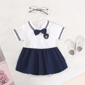 new preppy navy collar dress (Color: Blue, size: 110cm)