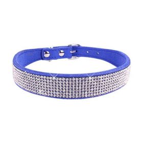 Crystal Dog Collar Solid Color Leather (Color: Deep Blue, size: XS)