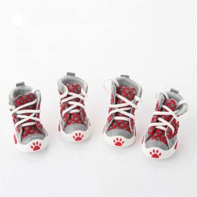 Wholesale 4pcs/set pet dog shoes small dog puppy boots (Color: Red, size: M)