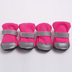 Wholesale 4pcs/set Breathable Dog Shoes Non-Slip Reflective Pet Boots (Color: Pink, size: L)
