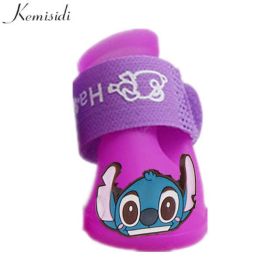 Wholesale 4pcs/set waterproof reflective non-slip pet dog shoes (Color: Purple, size: L)