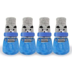 Wholesale 4-Piece Adjustable Waterproof Anti-Slip Dog Socks (Color: Blue, size: M)