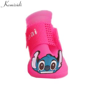 Wholesale 4pcs/set waterproof reflective non-slip pet dog shoes (Color: Pink, size: S)
