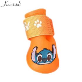Wholesale 4pcs/set waterproof reflective non-slip pet dog shoes (Color: Gold, size: L)
