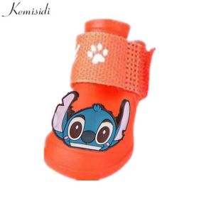 Wholesale 4pcs/set waterproof reflective non-slip pet dog shoes (Color: Red, size: M)