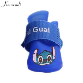 Wholesale 4pcs/set waterproof reflective non-slip pet dog shoes (Color: Blue, size: S)