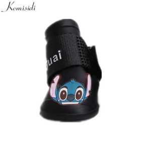 Wholesale 4pcs/set waterproof reflective non-slip pet dog shoes (Color: Black, size: M)