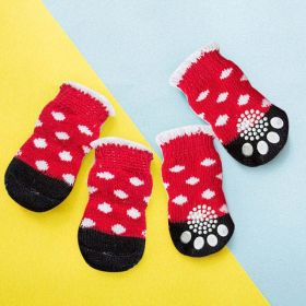 Wholesale 4 Pack Warm Knit Puppy Socks Dog Shoes Boots (Color: Red, size: L)