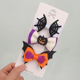 Wholesale halloween bow with cartoon hairpin (Color: orange wings)