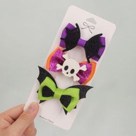Wholesale halloween bow with cartoon hairpin (Color: green wings)