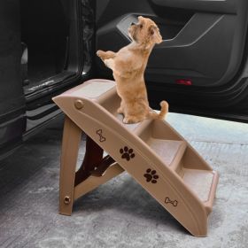 Collapsible Plastic Pet Stairs 4 Step Ladder for Small Dog and Cats (Color: Coffee)