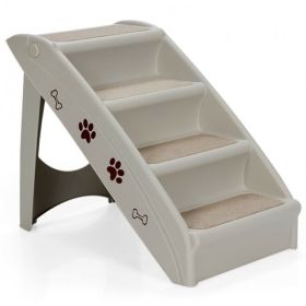 4 Step Anti-Slip Collapsible Plastic Pet Stairs Ladder For Small Dog and Cats (Color: Gray)
