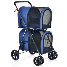 Double Pet Stroller 4-in-1 With Detachable Carrier And Travel Carriage (Color: navy)