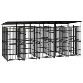 Outdoor Dog Kennel with Roof Steel 99.2 ftÂ² (Color: Black)