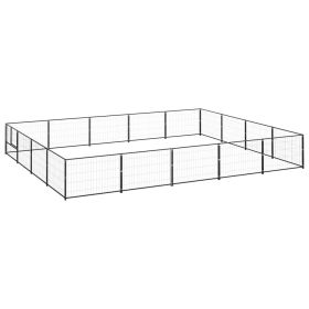 Dog Kennel Black 215.3 ftÂ² Steel (Color: Black)