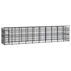 Outdoor Dog Kennel with Roof Steel 198.4 ftÂ² (Color: Black)
