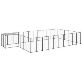Dog Kennel Black 208.4 ftÂ² Steel (Color: Black)