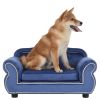 27" Pet Sofa, Dog sofa, Dog bed, Cat Sofa, Cat Bed, Wooden Frame And Velvet with Buttons And Beige Rope Lines, 4 Black Sturdy Plastic Sofa Feet